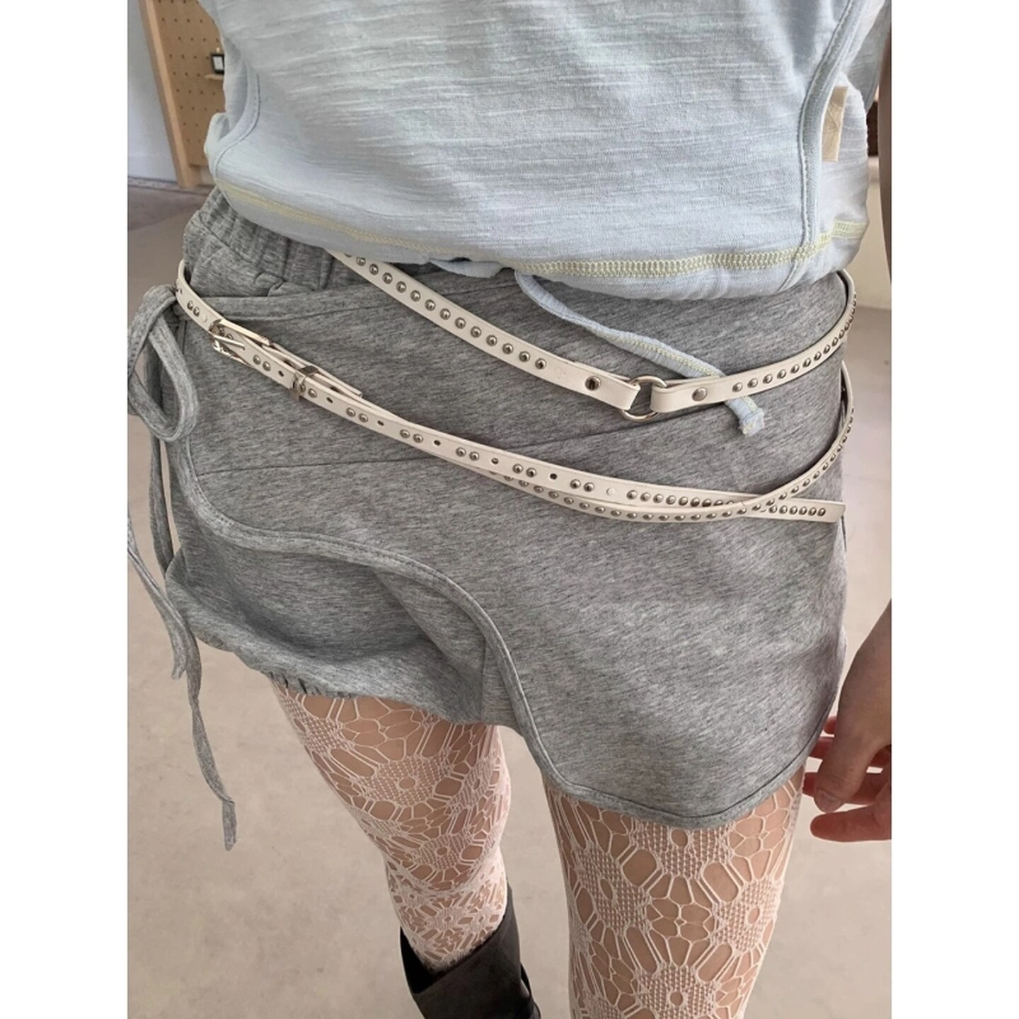 黑色双层铆钉个性腰链时尚小众长款细腰带搭配裙子裤子腰间配饰