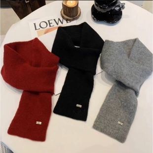 围巾女生冬短韩系高级感灰色冬天保暖羊毛混纺针织小围脖简约百搭