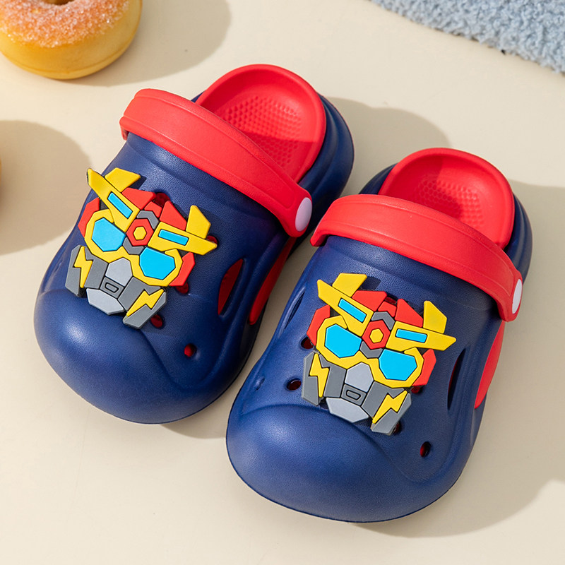 卡通儿童洞洞鞋男童夏季室内厚底防滑男孩宝宝外穿沙滩包头凉拖鞋