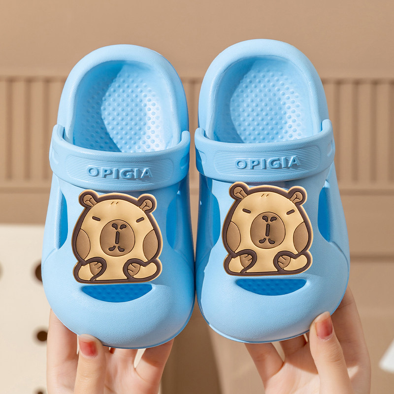 新款卡皮巴拉儿童拖鞋男女童夏季居家厚底洗澡防滑宝宝包头洞洞鞋