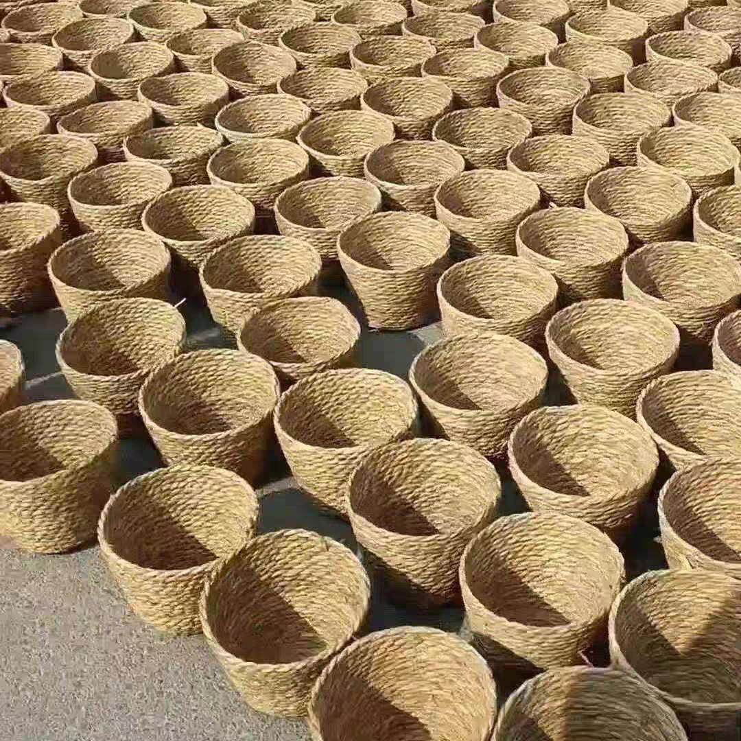 田园草编糖炒栗子抱抱桶小熊花盆干花摆件摆件花盆花篮编织