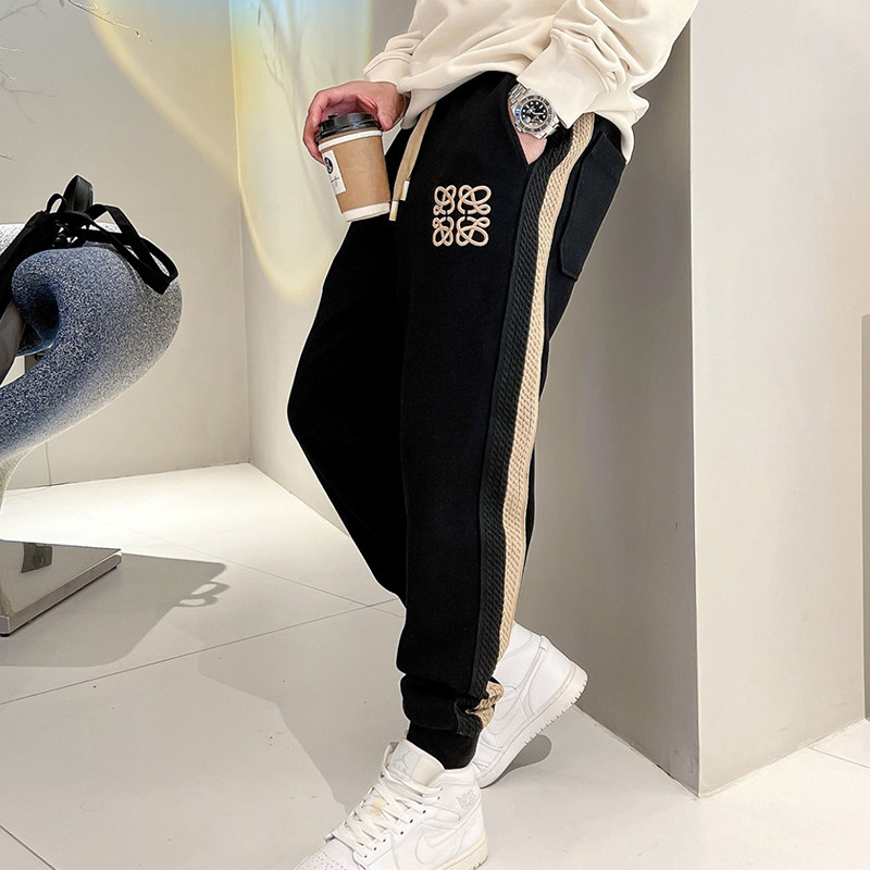 2025年春夏季新款高端拼接织带刺绣休闲裤男士宽松束脚运动卫裤潮,男装,卫裤,淘宝优惠券,粉丝福利购,淘宝优惠卷