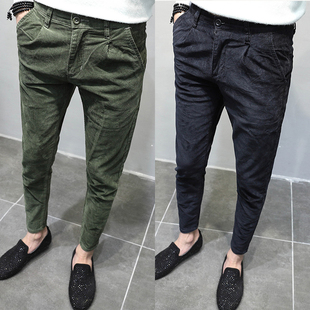 男运动条绒修身 长裤 小脚百搭韩版 子青年流行灯芯绒哈伦裤 裤 休闲裤