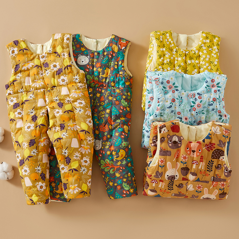 婴儿纯棉花棉裤宝宝加厚开裆背带棉裤男女儿童手工加厚长裤保暖裤