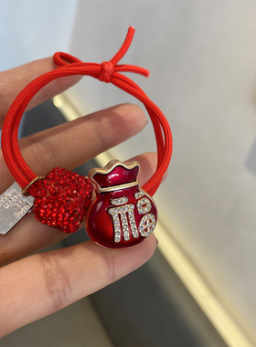 红色头绳福本命年头饰皮筋女扎丸子头发圈女马年发绳2026新年头饰