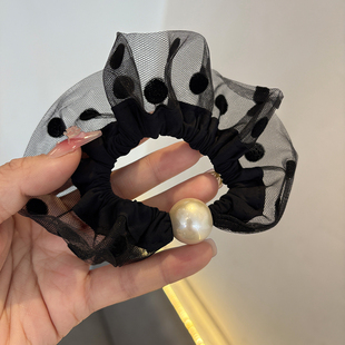 网纱波点小肠发圈复古波点女高弹耐用发绳法式头花绑发头绳发饰