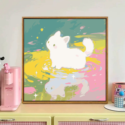 可爱小猫d咪iy数字油画装饰画