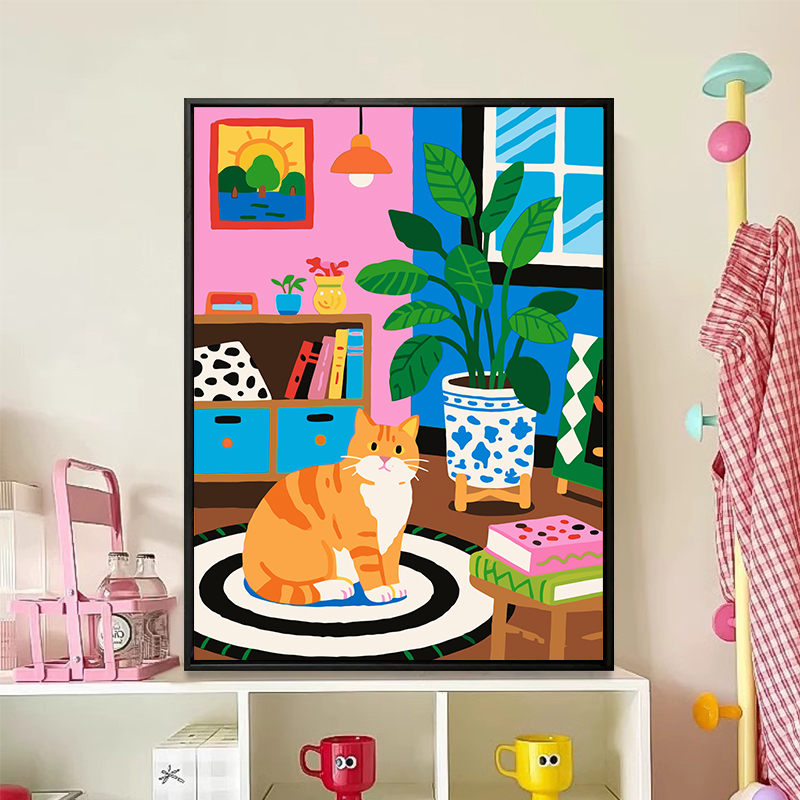 小众艺术小猫咪数字油画diy填充填色手工绘卡通丙烯油彩画装饰画图片