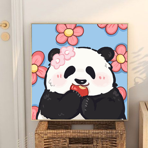 可爱熊猫diy数字油画丙烯装饰画