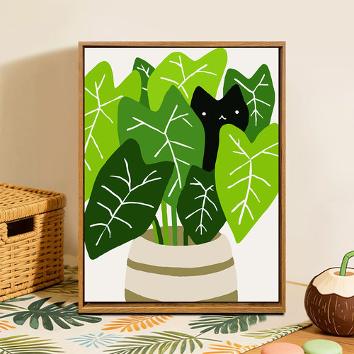 绿植小猫咪diy数字油画装饰画