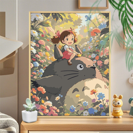 宫崎骏龙猫数字油画diy填充填色手工绘卡通动漫丙烯油彩画装饰画
