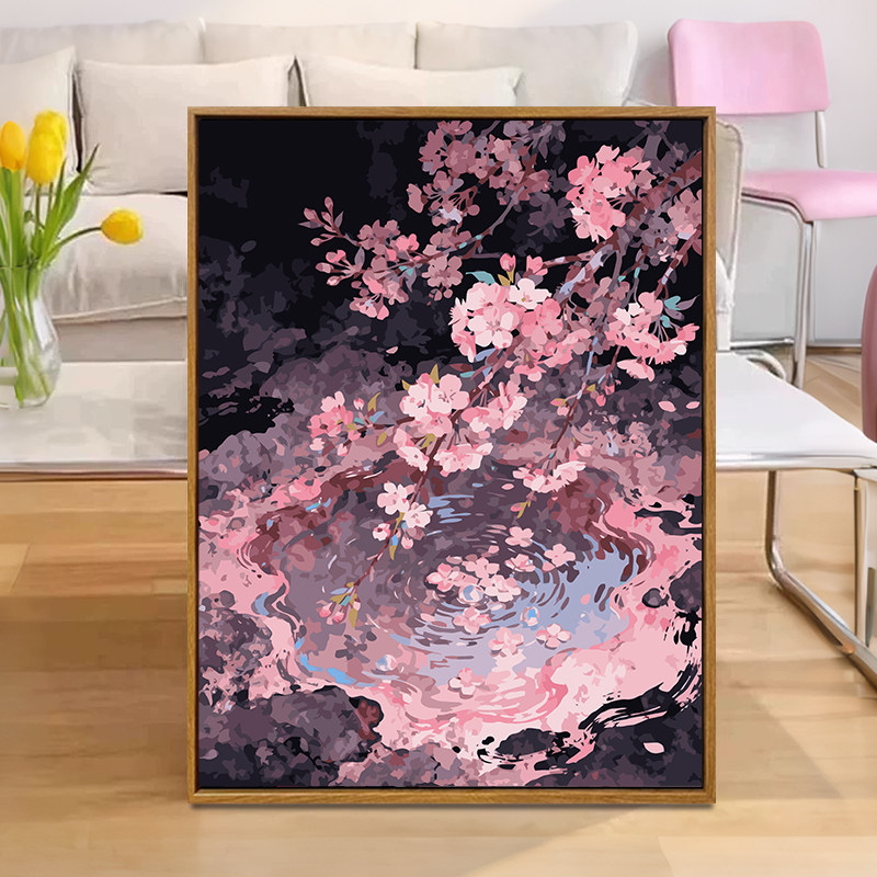 治愈系樱花diy数字油画装饰画