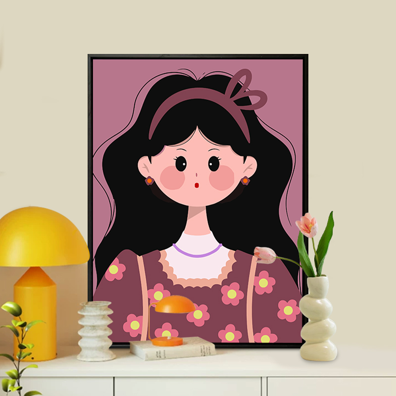 可爱艺术女孩数字油画diy填充填色手工绘治愈系丙烯油彩画装饰画图片