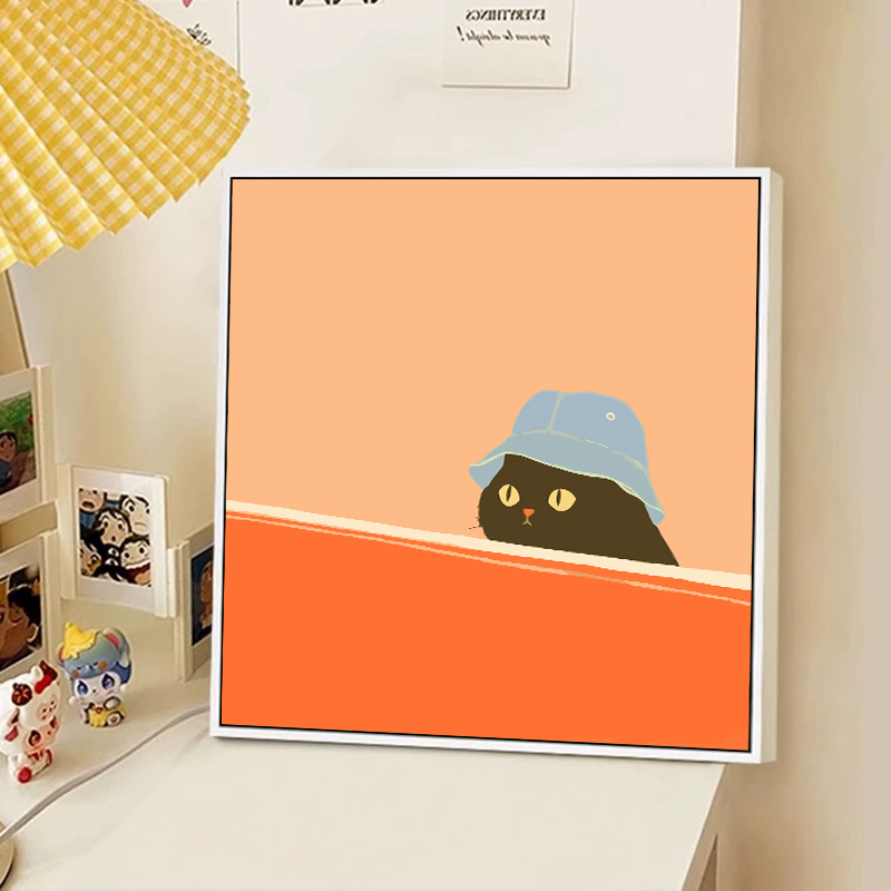 可爱猫咪数字油画diy填充填色手工绘卡通小黑猫丙烯油彩画装饰画图片