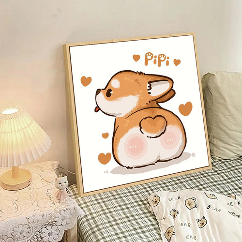 DIY数字油画可爱狗狗柯基丙烯画