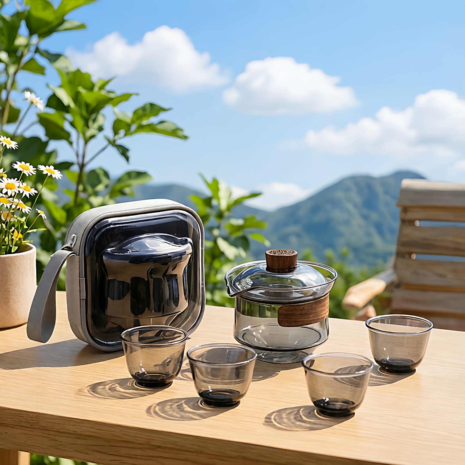 轻奢高档玻璃便携式旅行茶具快客杯户外车载露营泡茶壶套装包礼品