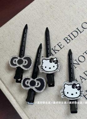 银黑色细闪Kitty卡通发夹无痕一字定位夹刘海边夹侧边发卡化妆夹