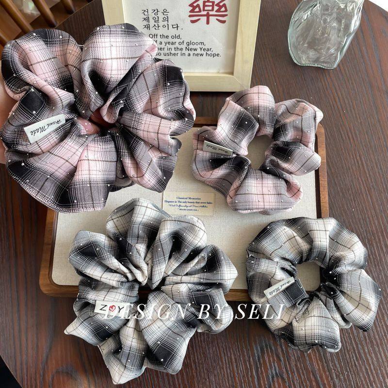 韩粉高级感渐变布艺大肠发圈格纹烫钻大号低马尾简约百搭头绳发饰,饰品/流行首饰/时尚饰品新,发饰,淘宝优惠券,粉丝福利购,淘宝优惠卷