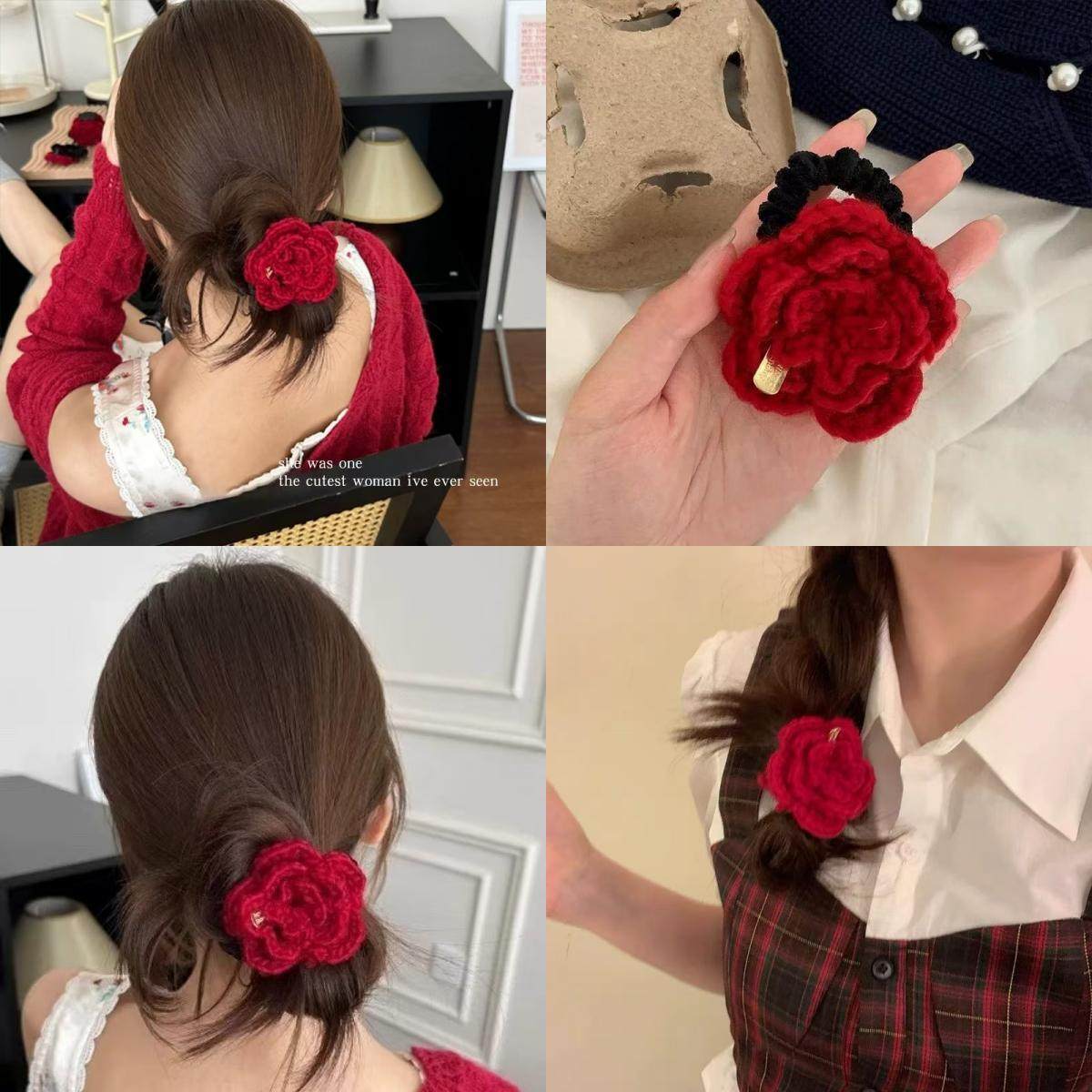 新年复古红玫瑰金标丝绒发圈气质百搭毛线花朵皮筋头绳高级感发饰,饰品/流行首饰/时尚饰品新,发饰,淘宝优惠券,粉丝福利购,淘宝优惠卷