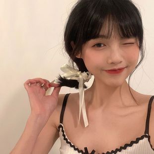 字母D温柔奶油白丝带蝴蝶结发圈飘带韩国甜美简约发圈发饰发带