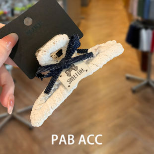 可爱奶油风简约米白蝴蝶结鲨鱼夹韩国学院少女减龄盘顶夹洋气发抓