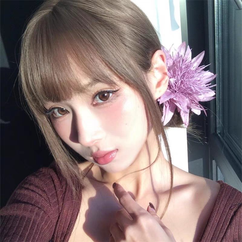 头饰紫色对镜复古海葵盐系别致感超仙纯欲风百合短上衣花朵道具女
