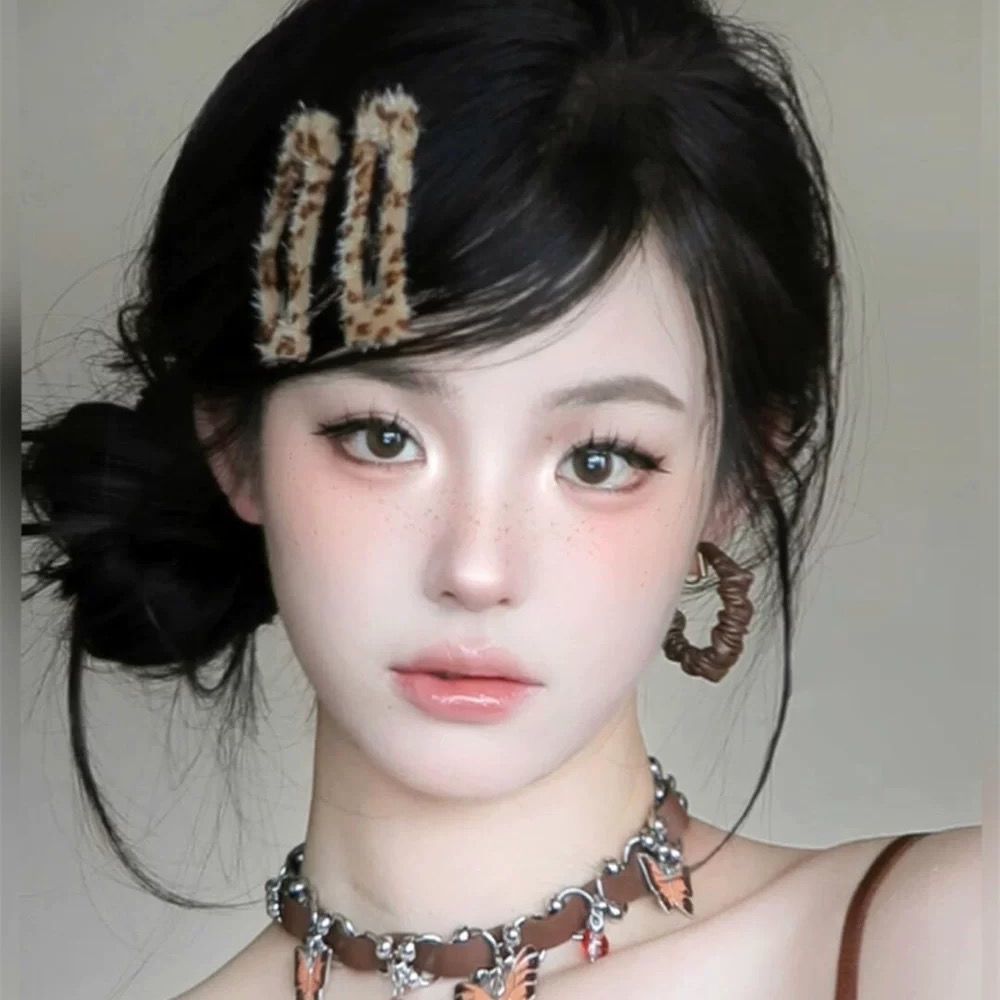 y2k千禧妆朋克豹纹发夹高颜值BB夹发卡夹子刘海卡子夹辣妹边夹