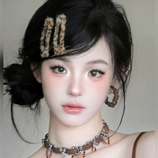 y2k千禧妆朋克豹纹发夹高颜值BB夹发卡夹子刘海卡子夹辣妹边夹