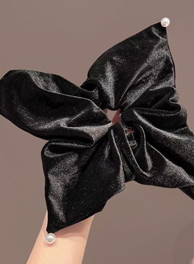 黑色丝绒仿珍珠吊坠方巾大肠发圈女扎低马尾头绳气质发绳皮筋发饰