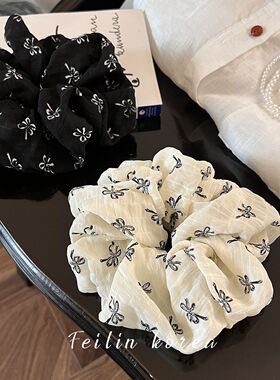 蝴蝶结黑色大肠发圈女网红2024新款温柔气质低丸子扎头发绳头饰品