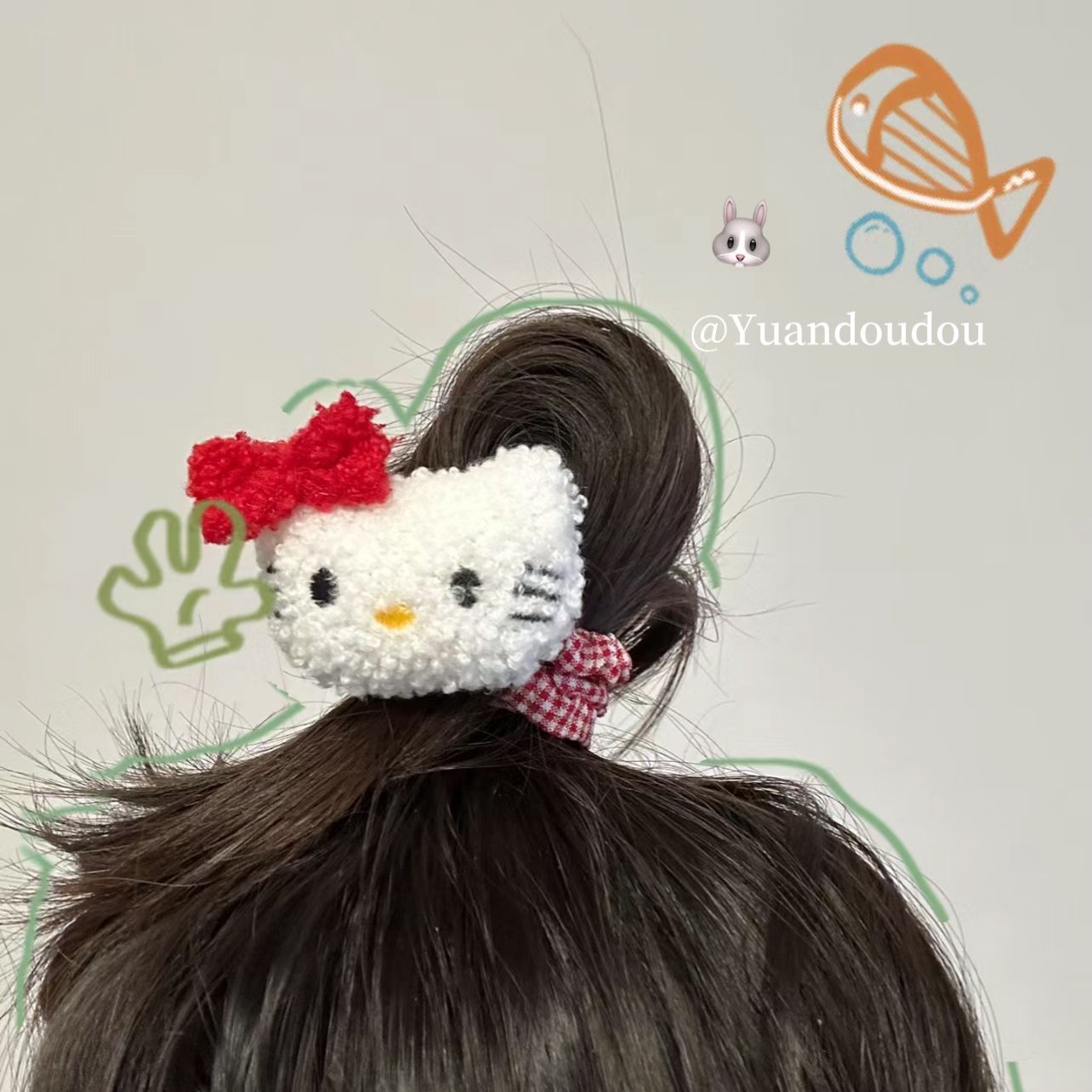 【Mimmy】甜美卡通kitty原创头绳可爱女孩复古格纹卡哇伊发夹发饰