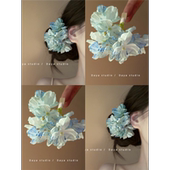 2025新款 可露丽风蓝色烧边绣球花发夹仿真花发卡森系头花侧边簪花