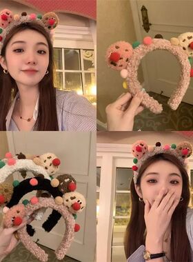 2024网红小丑新款毛绒发箍女秋冬卡通可爱洗脸化妆头箍百搭圣诞女