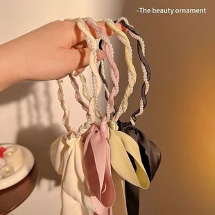 古风气质珍珠精致编发飘带发箍2023年新款夏季简约细边头箍发饰女