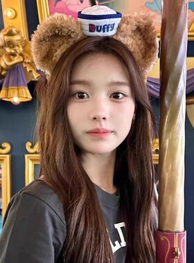 迪士尼Duffy达菲熊发箍女水手海军帽游乐园拍照可爱毛绒头箍头饰