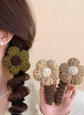 新年毛线花朵电话线发圈编发神器高级感女2024新款扎马尾发绳头饰