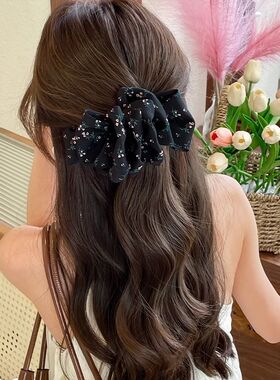 简约褶皱云朵抓夹波点泡泡夹子新款高级横夹发饰黑色精致发卡头饰