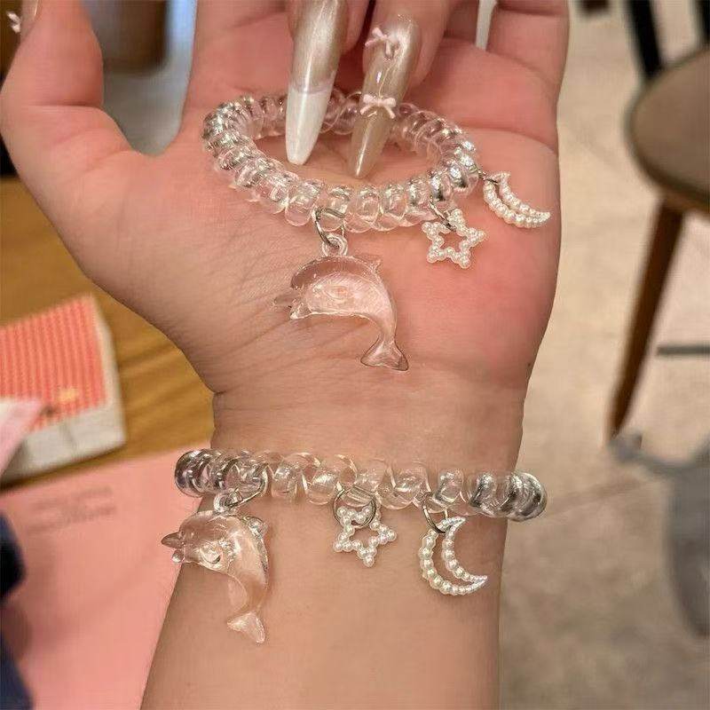 透明海豚星月电话线发圈简约无痕吊坠发绳清新百搭高弹力头绳手绳,饰品/流行首饰/时尚饰品新,发饰,淘宝优惠券,粉丝福利购,淘宝优惠卷