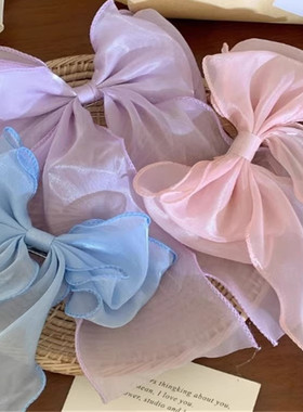 超仙白色网纱蝴蝶结飘带发夹女后脑勺高级感头饰大号发卡发饰