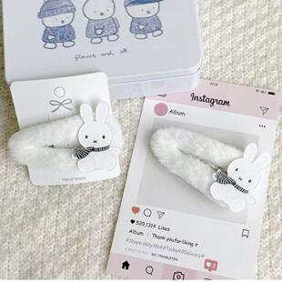 可爱毛绒米菲兔发夹网红同款刘海甜美少女发卡侧边夹百搭发饰