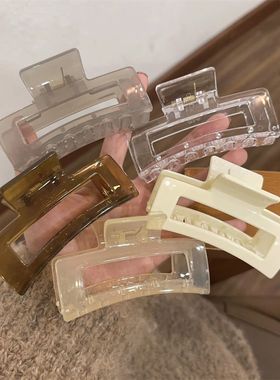 5色都要入!法式风 暗蓝奶油透明白色奶茶棕发夹发抓鲨鱼夹韩国