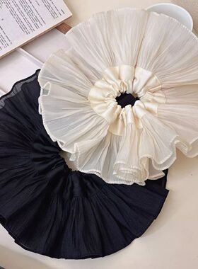 法式优雅褶皱大肠发圈网红黑白色韩系简约超大橡皮筋扎头发头饰女