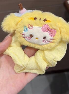 2025新款可爱黄色甜美卡通kt猫少女心毛绒大肠圈扎头发女头饰