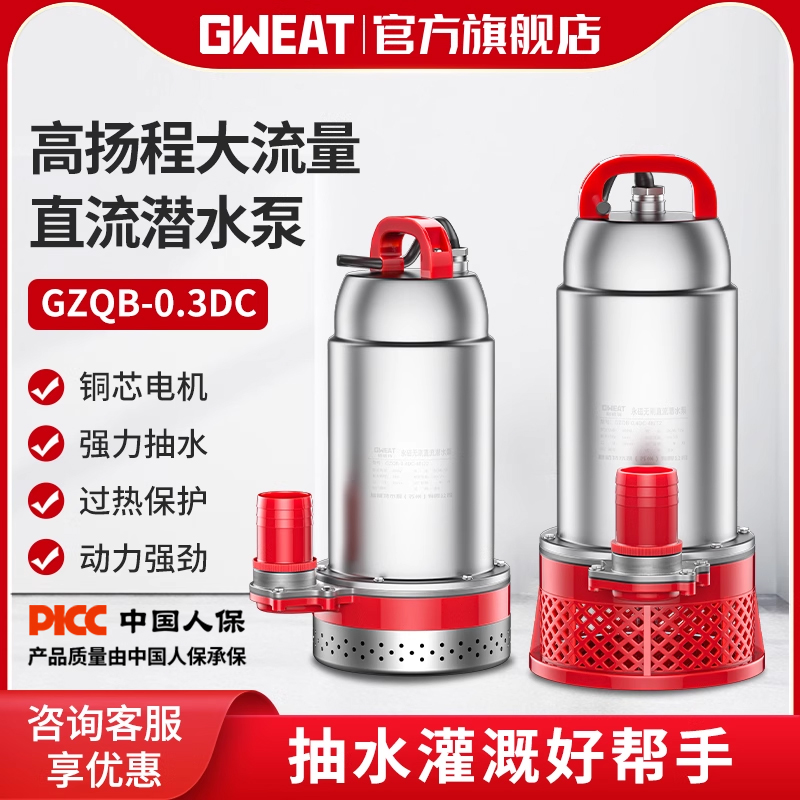 家用灌溉小型便携大流量直流潜水泵不锈钢高扬程电动电瓶车抽水机
