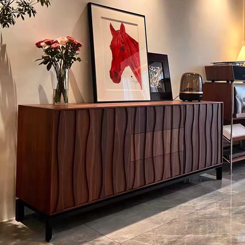 北美黑胡桃木玄关柜客厅简约中古风餐边柜复古实木隔断装饰储物柜