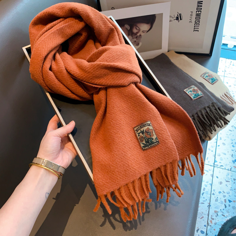 围巾女秋冬新款韩系氛围感纯色仿羊绒围脖保暖长款加厚两用披肩潮