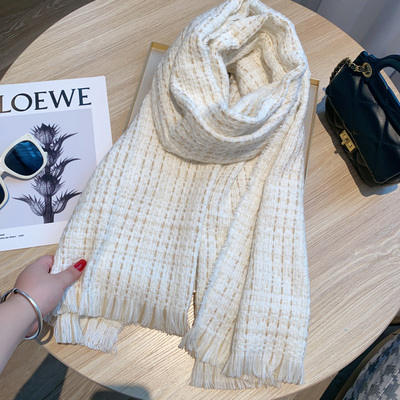 围巾女韩系氛围感时髦优雅仿羊绒百搭纯洁白色长款两用保暖披肩潮