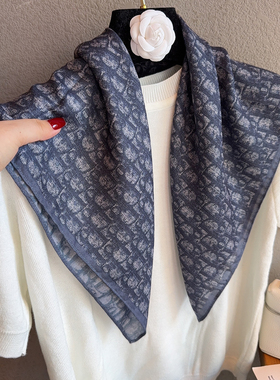 宝石蓝灰D70棉麻方巾女韩系通勤搭配衬衫气质百搭护颈披肩围巾潮