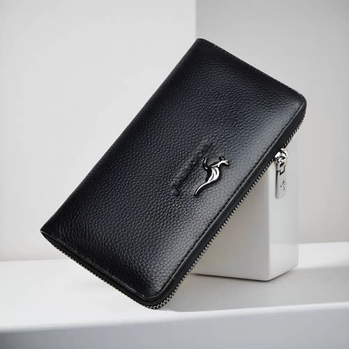 男生真皮拉链长款钱包