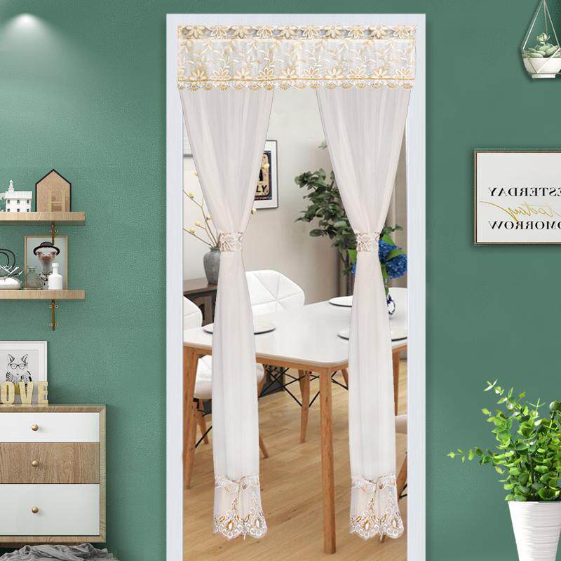 送杆韩式纱门帘防蚊纱帘夏布艺田园隔断帘卧室厨房卫生间蕾丝门帘